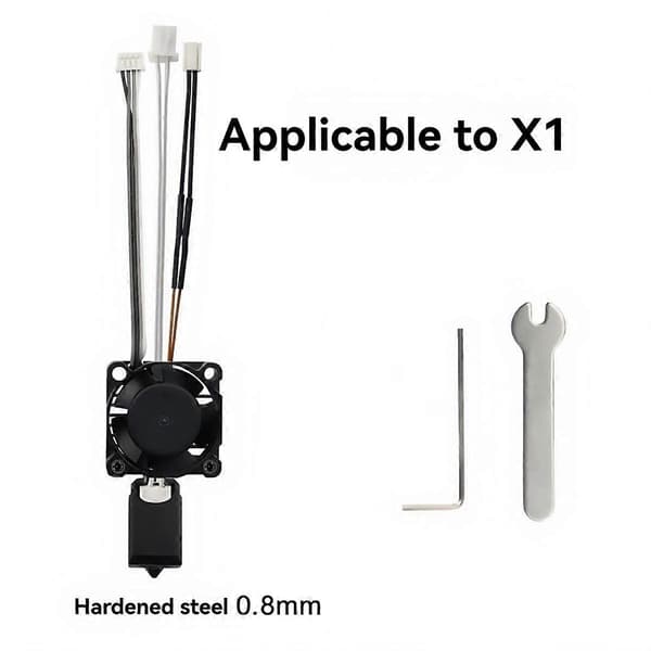 For X1 3D Printer Hotend Kit med køleventilator, hærdede stål dyser, forbedret printpræcision 0.8MM