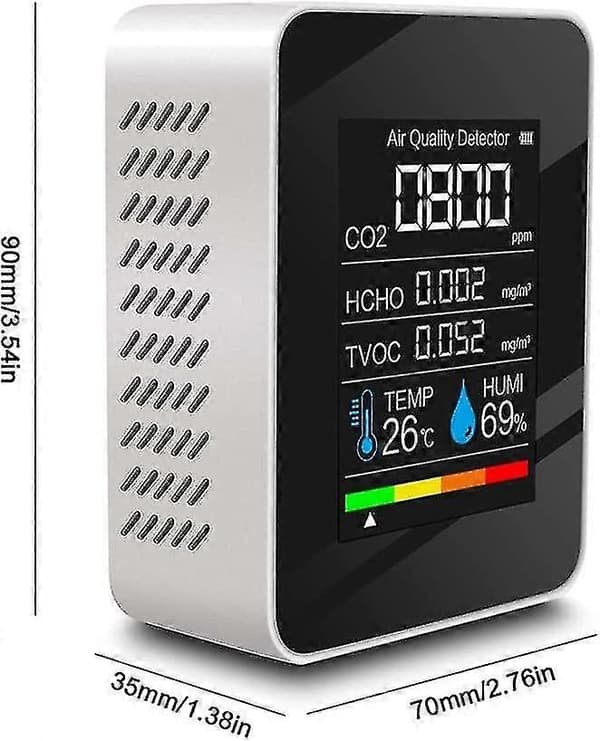 Luftkvalitetsdetektor Multifunktionell Koldioxid Co2 Testare Tvoc Hcho Värde Elektricitet Kvantitet