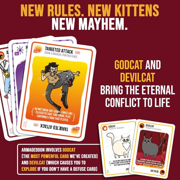 Exploding Kittens Jumala vs. Paholainen - 2-5 pelaajaa - Ikä 7+ - Perhepeli - Juhlapelin