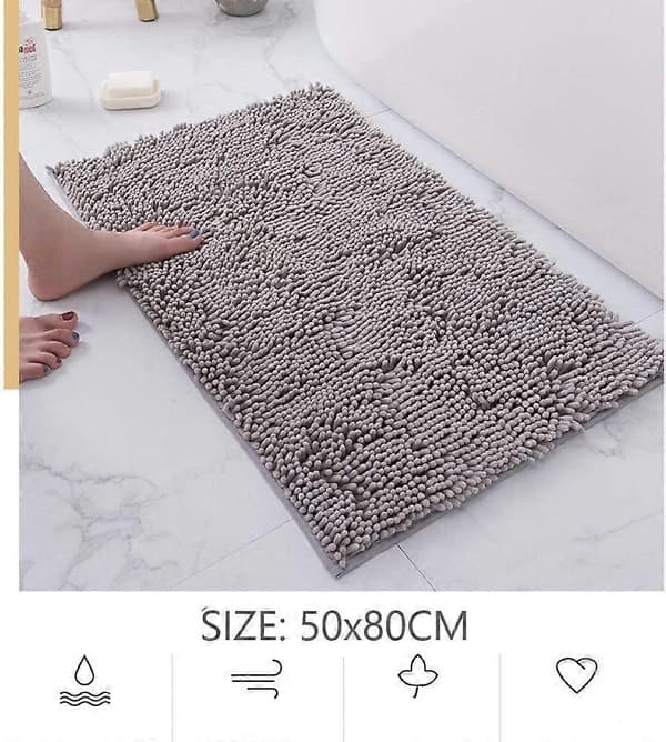 Skridsikker absorberende bademåtte 80cmx50cm Chenille Microfiber brusemåtte til badeværelse, grå