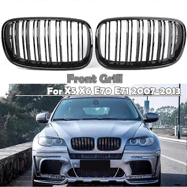 2 stk. Blank Sort Bil Front Nyre Grill Til X5 E70 2007-2013 X6 E71 2008-2014