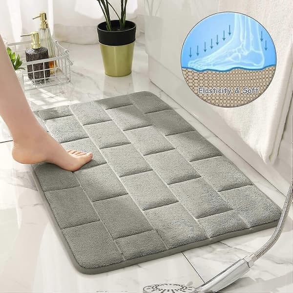 Sklisikker badematte i memory foam, absorberende badematter, vaskbare badematter, dusjmatte til bad (Grå, 40 x 60 cm)