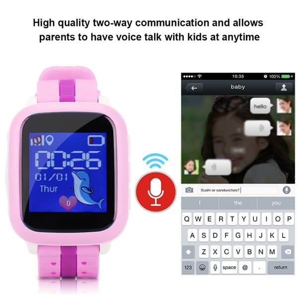 Vattentät barnklocka med GPS, LBS och GPRs, SOS (rosa)