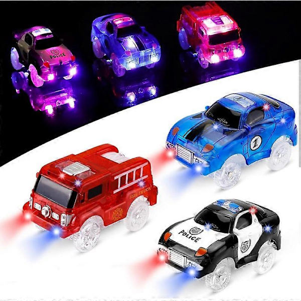 Kilpa-auto - 9,5 cm x 5 cm, 3 kpl (kilpa-auto, poliisiauto, paloauto) 5 vilkkuvalla LED-valolla, taikaleluja lapsille 3 4 5 6 7+
