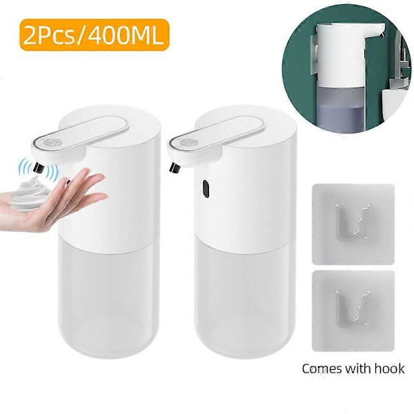 Automaattiset vaahtosaippua-annostelijat Telineet Kylpyhuone Älykäs käsienpesukone Infrapuna nestesaippua-annostelijapumppu USB-latauksella 400ML 2 Pcs