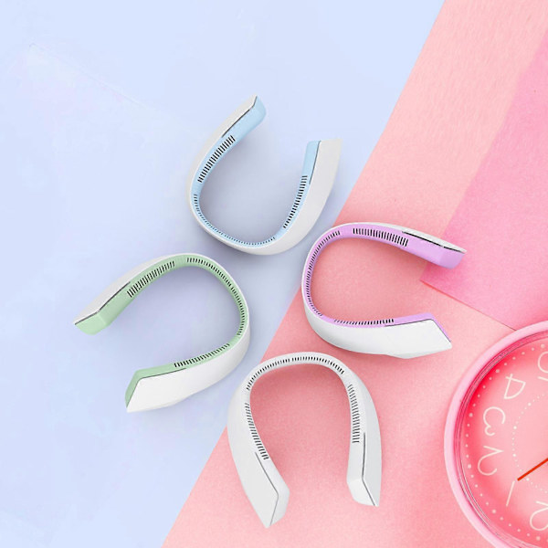 Hängande hals liten fläkt 2021 ny portabel mini lazy hängande hals bladlös USB tyst laddning typ rosa