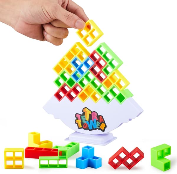 48 kpl Tetra Tower Stack Attack -peli - Stack Block -pulmapelilelu lapsille ja aikuisille, tasapainopeli perhejuhliin, matkoille