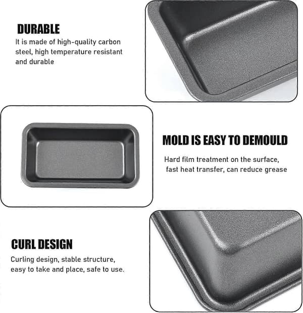 2-delt non-stick brødbageform, ridsefast brødform i kulstofstål, 15,6x8,6x4 cm, sort