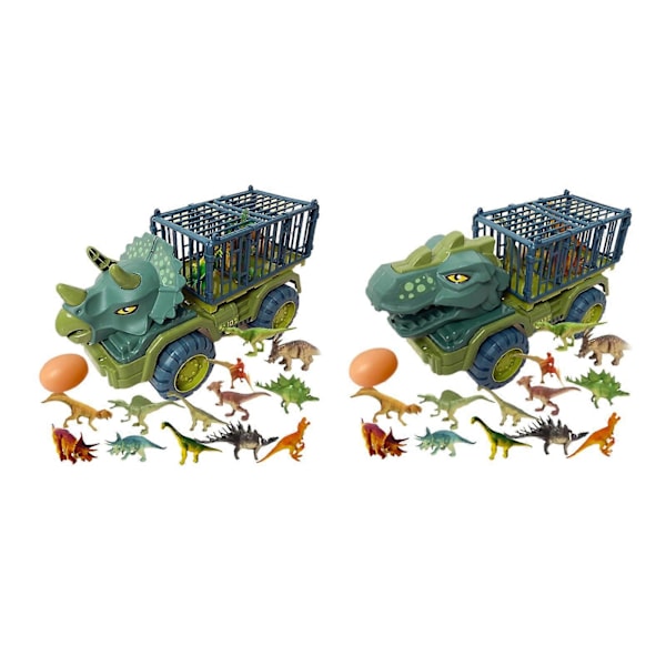 2x Dinosaurieleksaksbilar Transportör för Barn Dinosaurieleksaksset för Pojkar Flickor Dinosauriebil Transportleksak med Bilar Låtsasleksak Barnpresenter