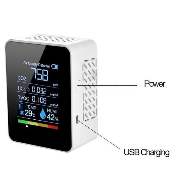 Co2 Måler Kuldioxid Detektor Luftkvalitetsmonitor Hcho Tvoc Co2 Tester Hvid
