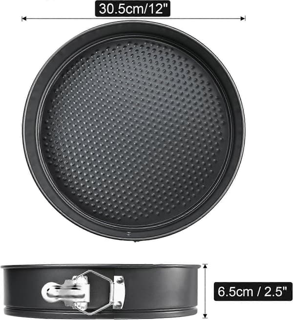Springform kakeform, 30 cm, rund kakeform, non-stick belegg kakebakeform med flat bunn, karbonstål, rund bakeform, pakke med 1