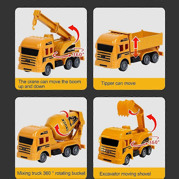 1 SET legeringskonstruktionsfordonsleksaker kran bulldozer grävmaskin gaffeltruckar pedagogiska leksaker för pojkar barn presenter A