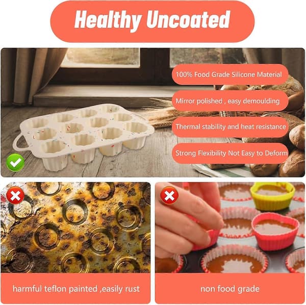 Pakke med 4 silikone muffinsforme, 12 kopper muffinsforme, cupcake bageforme, non-stick muffinsplade til muffins, cupcakes, chokolade, brød, kager