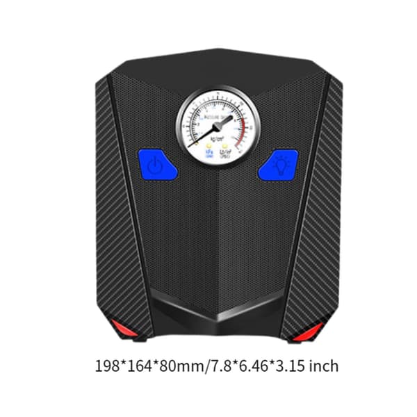 Bærbar dækpumpe med lampe, trykmåler, bold 12V bil luftkompressor Pointer Mechanical 19.8cmx16.4cmx8cm