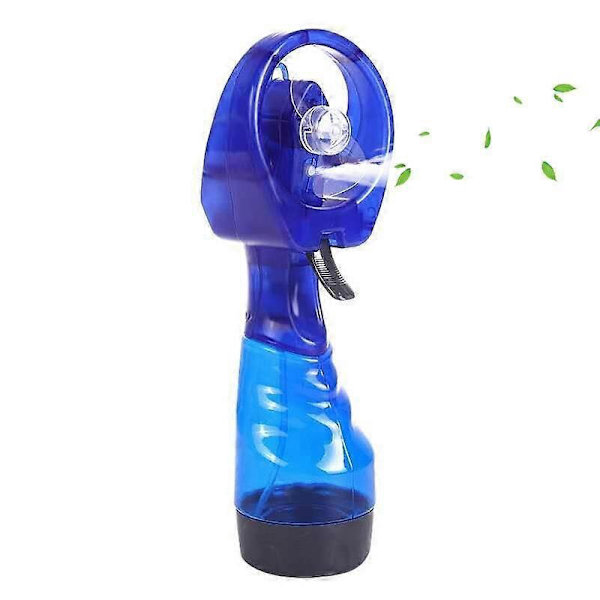 Sininen Mini Handheld tuuletin Kannettava vesisuihku kaulatila Paristokäyttö