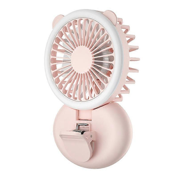 Rosa 2 i 1 Clip-on Fläkt Mini Bärbar Vikbar 3 hastigheter med LED