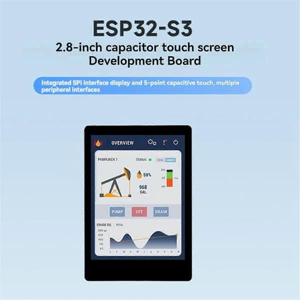 ESP32-S3 Utvecklingskort 2.8 Tum Pekskärm LVGL/GUI Stöder WiFi Bluetooth SPI-gränssnitt ESP32-S3-Touch-LCD-2.8 Black