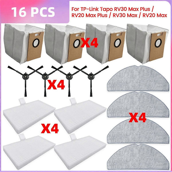 För RV30 / RV20 / RV30 Max / RV20 Max Delar Dammpåse Hepa Filter Sidoborste Moppduk