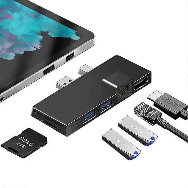 Ekspansionsdock til Microsoft Surface Pro 4 USB3.0 Hub SD TF HDMI4K Rj45 6 porte USB Type C-adapter til Surface Pro 4 5 6 2018 black