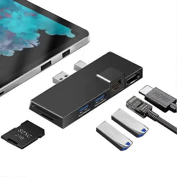 Laajennustelakka Microsoft Surface Pro 4:lle USB3.0 Hub SD TF HDMI4K Rj45 6 porttia USB Type C -sovitin Surface Pro 4 5 6 2018:lle black
