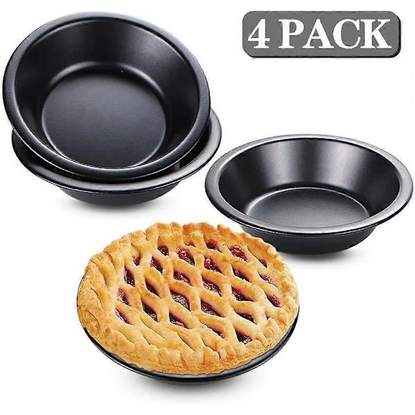 Sæt med 4 Mini Quicheforme Diameter 12 cm Non-Stick Belægning Rund Quiche Bageform Sort