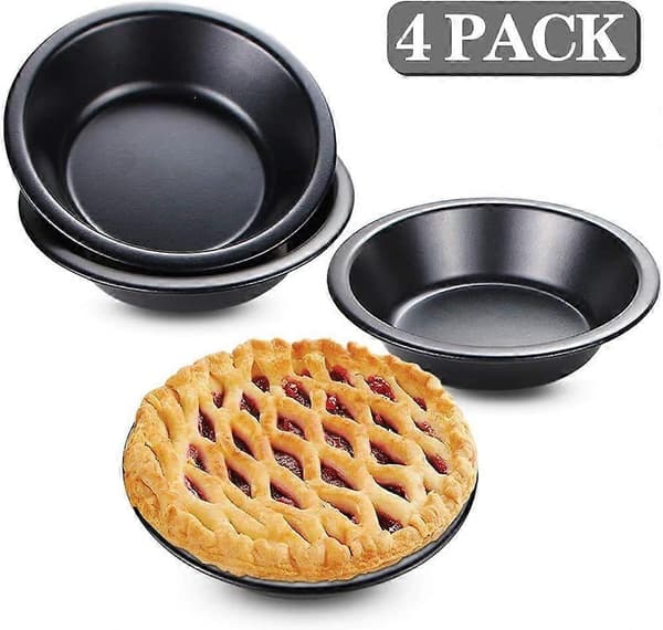 Set med 4 Mini Quicheformar Diameter 12 cm Non-Stick Beläggning Rund Quiche Bakform Svart