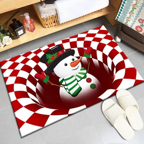 Dørmåtte, 50 x 80 cm Jule 3D Illusion Dørmåtte til Hjemmefest (Julesnemand)