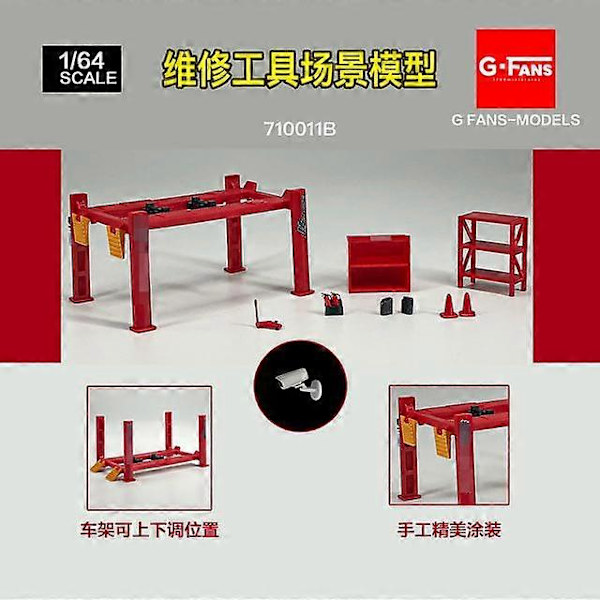 1:64 G FANS Bilgarage Diorama Modell Med LED-lampor Parkeringsplatser Stad DIY Modellset Kan Kombineras med Städer 710011B tools