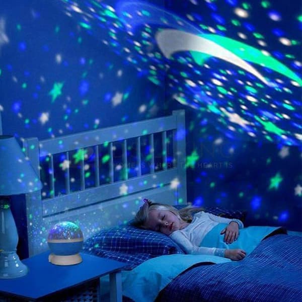 Stjernenat Lysprojektor Stjerne Himmelmåne Lampe Børneværelseslamper Blue