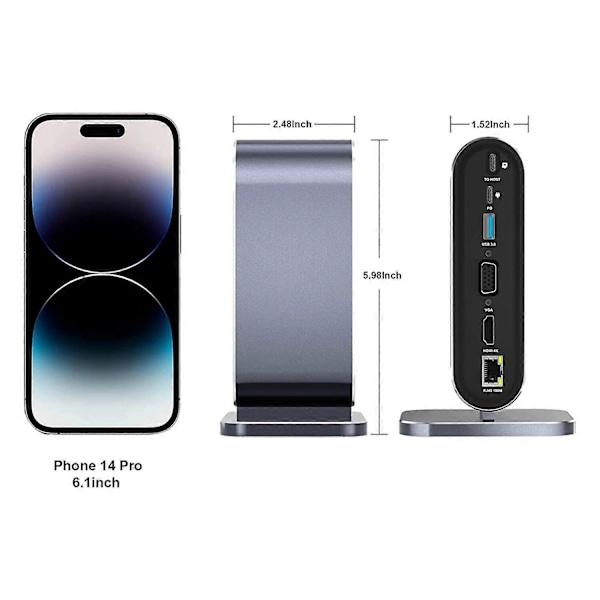 12-i-1 USB C Docking Station USB C Hub Dock Laptop Display Docking Station USB 3.0 Adapter til Windows Computer