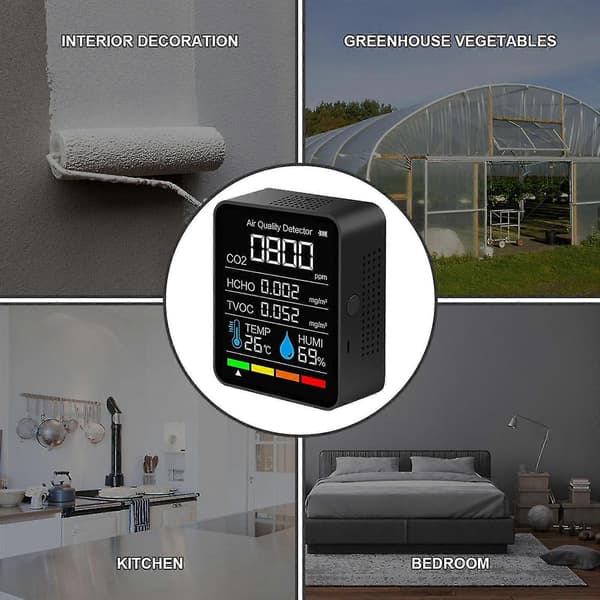 Co2 Måler Karbondioksid Detektor Luftkvalitetsmåler Hcho Tvoc Co2 Tester Hvit