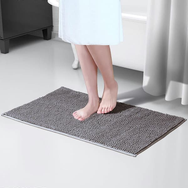 Absorberende badematte 80cm x 50cm Chenille Mikrofiber Baderomsmatte Dusjmatte Grå