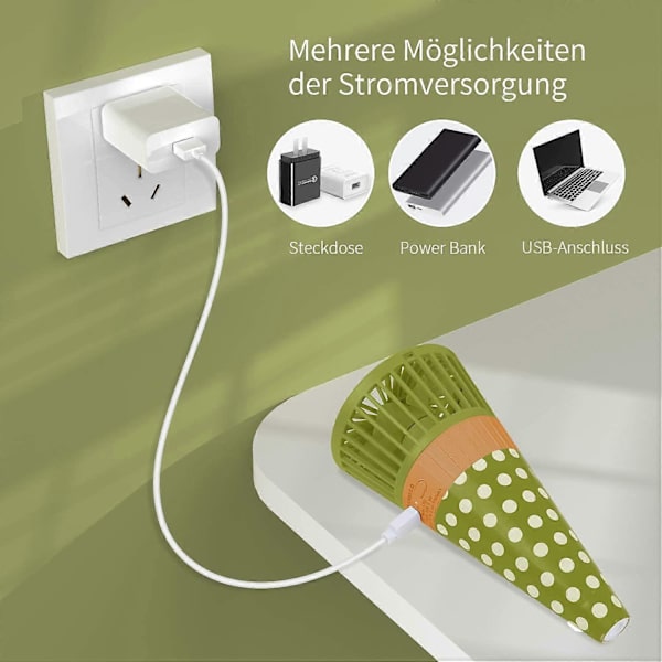 2020 kannettava kädessä pidettävä tuuletin, USB-taskuinen kaulatuuletin jäätelön muotoisella ulko- ja sisäkäyttöön kesällä (vihreä)