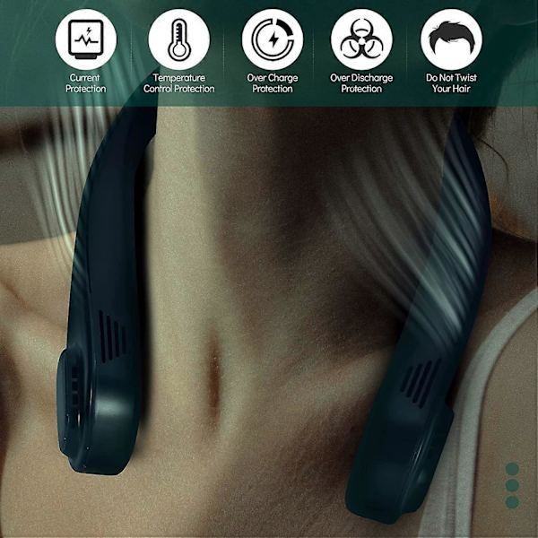 Halsfläkt Bärbara bladlösa fläktar, handsfree personlig fläkt, batteridriven uppladdningsbar