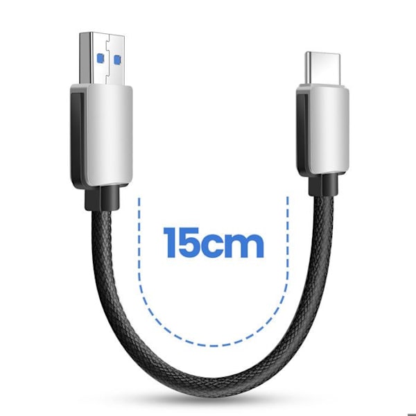 Mini USB-C / USB-kabel Ultrakort 15cm CarPlay, Android Auto, Ladestasjon Grå Grå