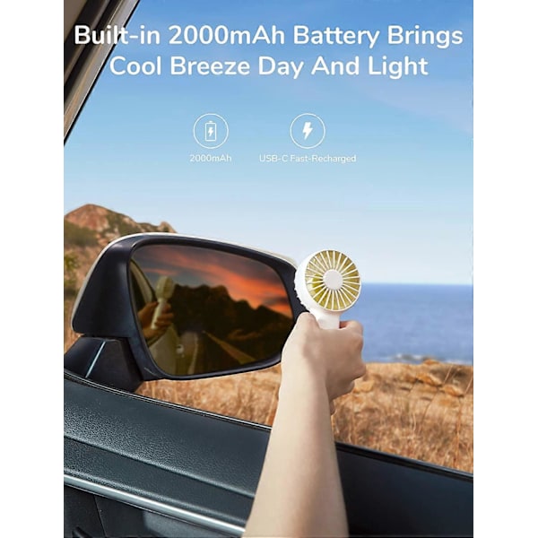 Minifläkt Batteridriven handhållen fläkt med 2000 mAh batteri eller USB-driven personlig minifläkt, 3 hastigheter