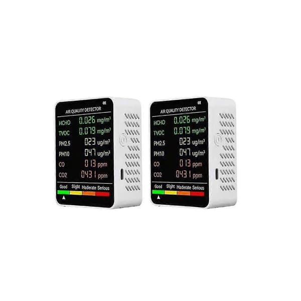 2 stk. 6 i 1 PM2.5 PM10 HCHO TVOC CO CO2 Luftkvalitetsdetektor CO CO2 Formaldehydmonitor Luftkvalitet