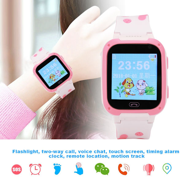 Anti-förlorad Smart Klocka Multifunktionell GPS Tracker SOS Armbandsur för Barn (Rosa)