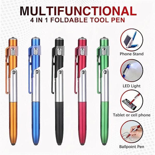 5 kpl 4-in-1 kosketusnäyttökynää LED-valolla tabletille, kokoontaitettava kosketusnäyttökynä/matkapuhelinpidike Multi-colored