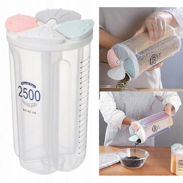 Opdelt husholdningsboks, madopbevaringsbeholdere, tørvarer til nødder, 2500 ml multicolor