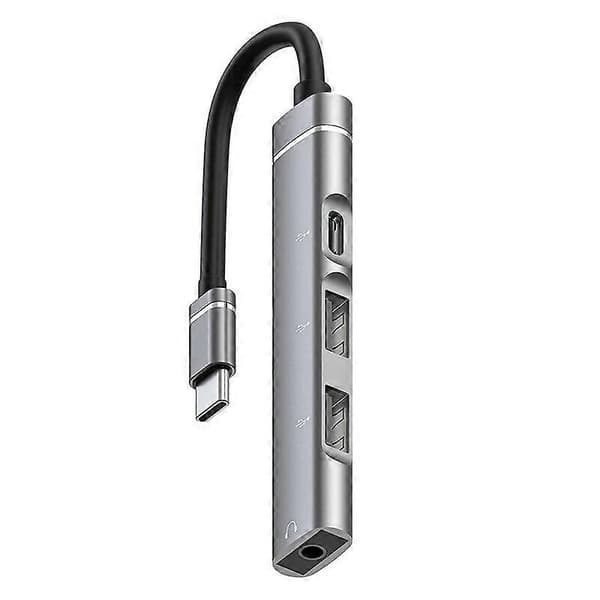 USB C Hub med lydkontakt Type C til USB Hub Slim Type C 3 Port USB 2.0 Hub grey