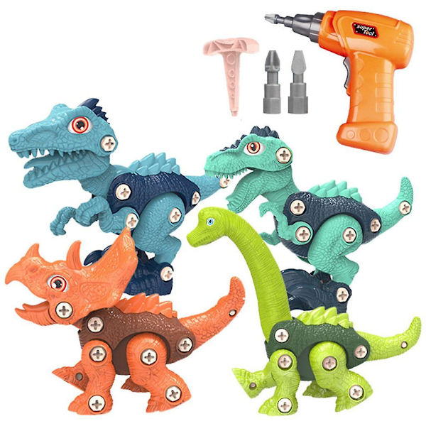 4x DIY Monterings Dinosaurieleksak DIY Monteringsbyggsats för Barn Ålder 6+