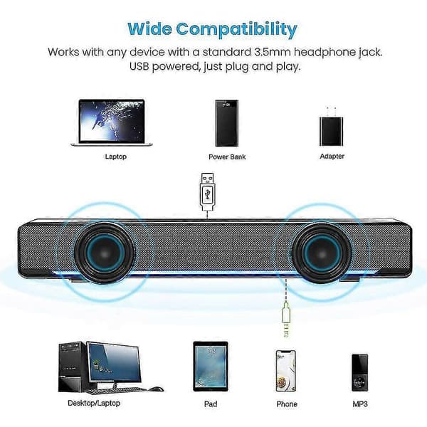 Datorhögtalare, PC-högtalare, Kraftfulla Stereo Mini Soundbar-högtalare