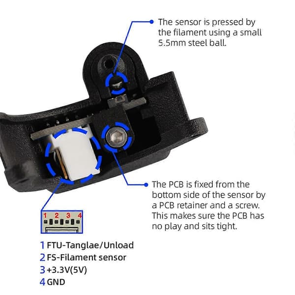 För Orbiter V2 Extruder Smart Filament Sensor V4.2 Kit Upptäck Fastnat Filament Sensor för 3D-skrivardelar Black
