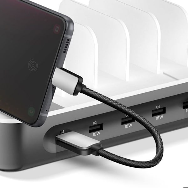 Mini USB-C / USB-kabel Ultra Kort 15cm CarPlay, Android Auto, Ladestation Grå Grå