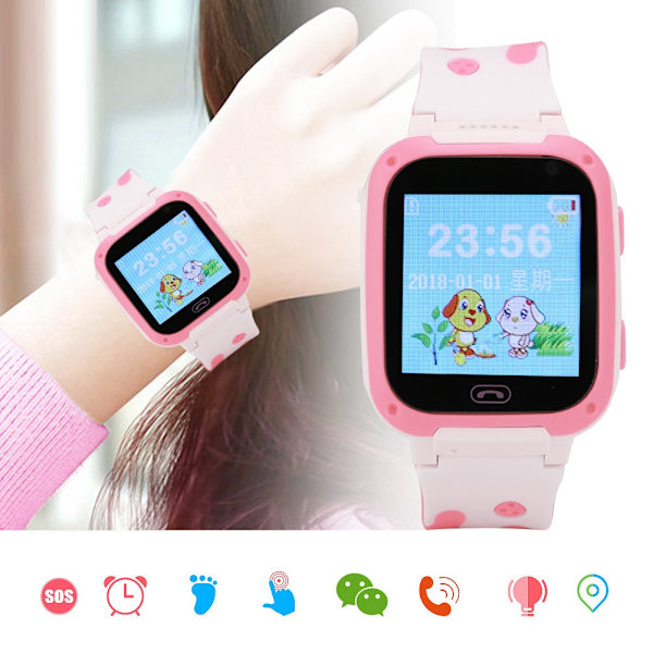 Anti-förlorad Smart Klocka Multifunktionell GPS Tracker SOS Armbandsur för Barn (Rosa)