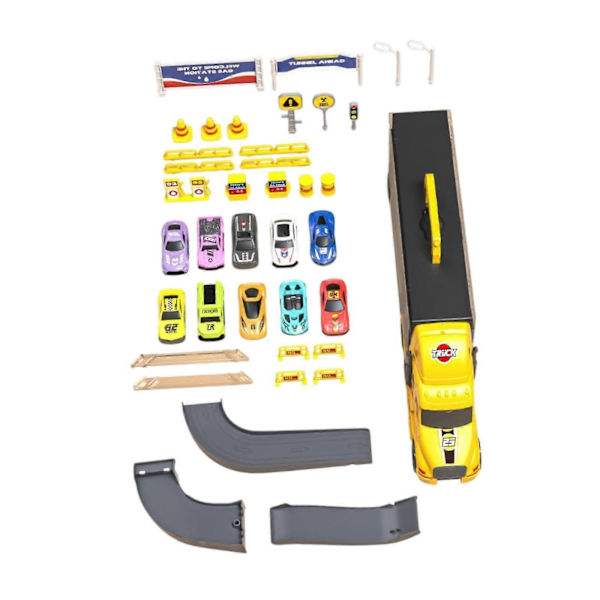 Hauler-rata-autonheitto kuljetusauto lelu 3 4 5 6 -vuotiaille lapsille pojille sininen yellow