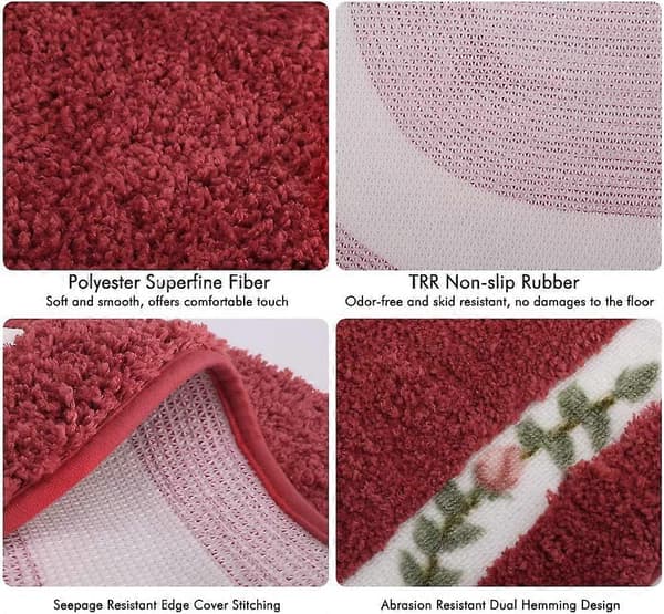 Blomstrete baderomsmatte, sklisikker, maskinvask, absorberende mikrofiber dørmatte, oval form rose