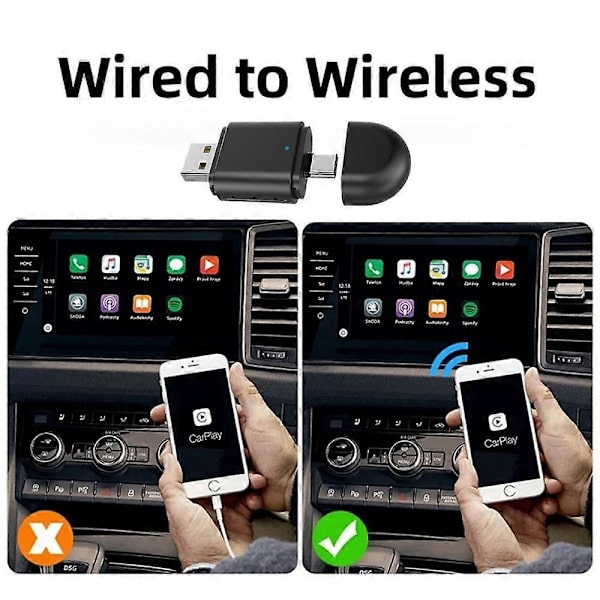 2-i-1 Trådløs Android Auto-adapter & Trådløs CarPlay-adapter Plug & Play Bil