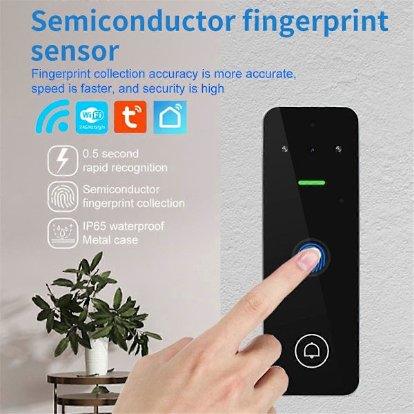 Video Intercom Åtkomstkontroll Knappsats Visuell Dörrklocka Tuya Smart WiFi RFID Digital Fingeravtryck Intercom System Utomhus Black